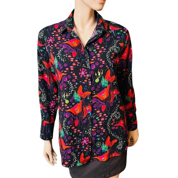 Paul Smith Floral Boho Chic Woman Blouse Shirt Buttons Closure Sz 6 Long Sleeves - Picture 1 of 11